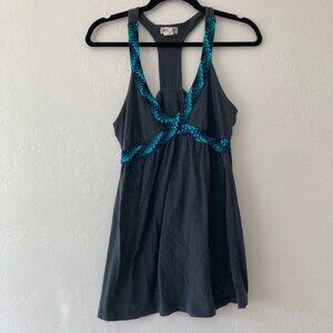 Element Womens Y2K Bella Swan Babydoll Embroidered Tank Top Medium Navy Blue